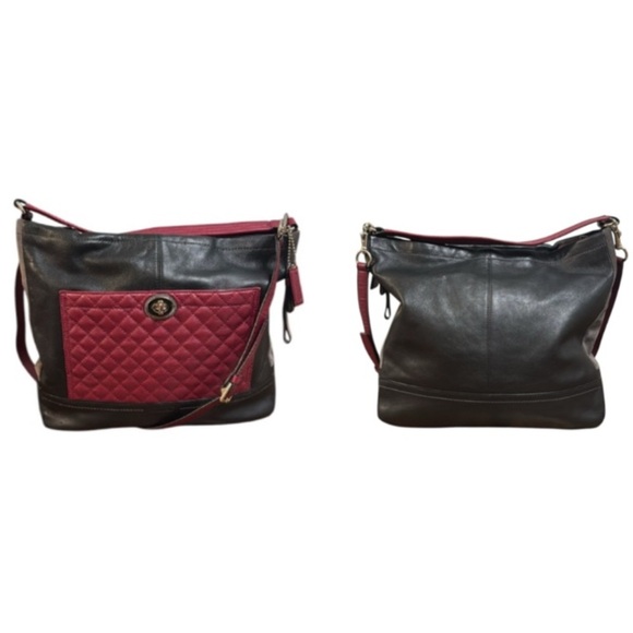 COACH Park Bag Quilted Leather & suede Hobo Shoulder color block Maroon black - Picture 5 of 16